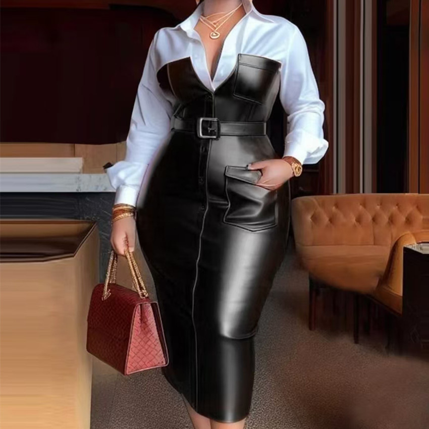 Women Dress Faux Leather Mid L - Leatherwork Midnight recension och pris