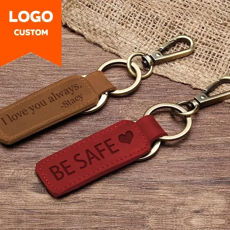 Laser Custom Logo Leather Keyc - Leatherwork Keychain recension och pris